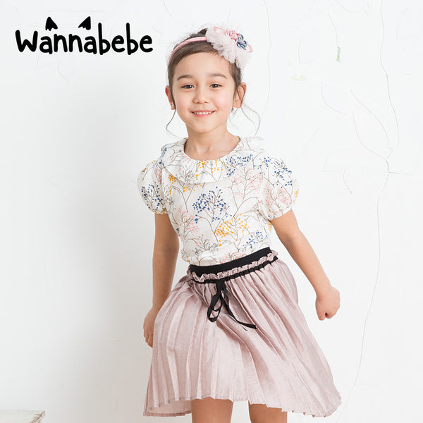 フラワープリント×蓮の葉カラー 半袖トップス