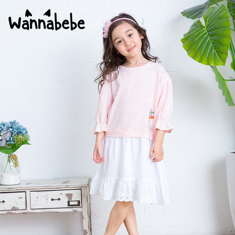 バイカラー蝶フリル付きドッキングワンピース