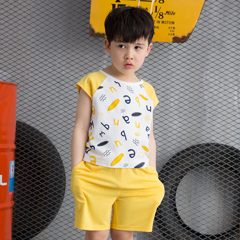 配色切り替えセットアップ（Tシャツ＋ショートパンツ）｜イエロー