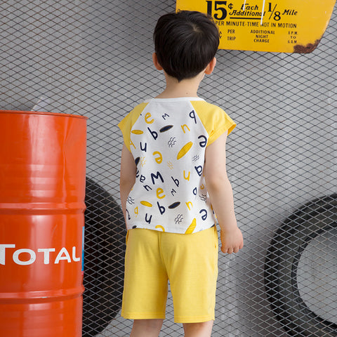 配色切り替えセットアップ（Tシャツ＋ショートパンツ）｜イエロー