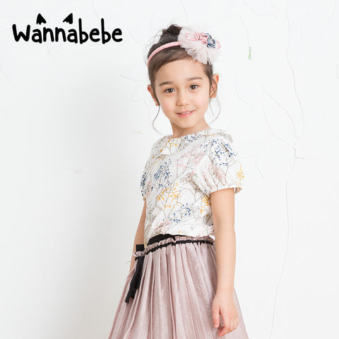 フラワープリント×蓮の葉カラー 半袖トップス