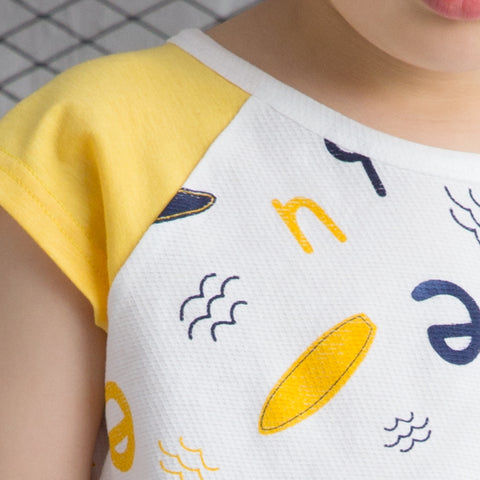 配色切り替えセットアップ（Tシャツ＋ショートパンツ）｜イエロー