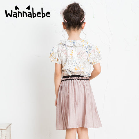 フラワープリント×蓮の葉カラー 半袖トップス