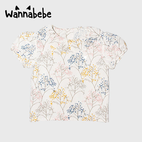 フラワープリント×蓮の葉カラー 半袖トップス