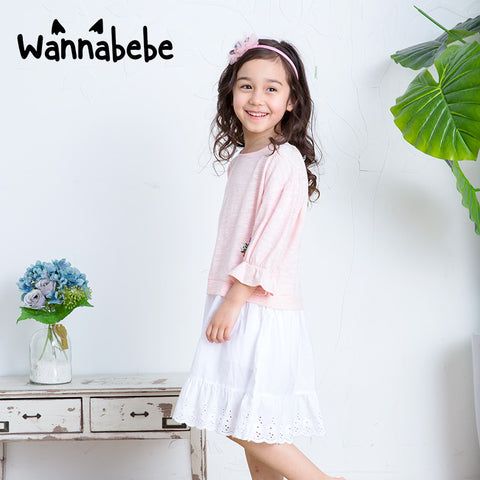 バイカラー蝶フリル付きドッキングワンピース