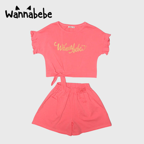 ガーリー袖＆蝶結び付きセットアップ｜ピンク／ブルー