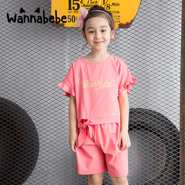 ガーリー袖＆蝶結び付きセットアップ｜ピンク／ブルー