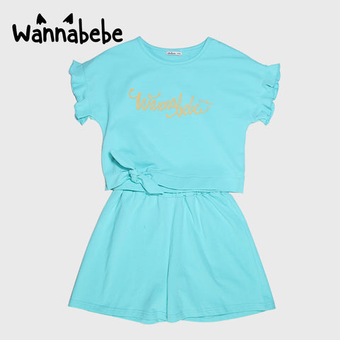 ガーリー袖＆蝶結び付きセットアップ｜ピンク／ブルー