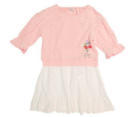 バイカラー蝶フリル付きドッキングワンピース